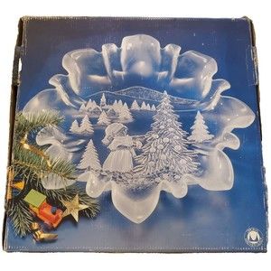 VINTAGE MIKASA WALTHER GLASS FROSTED LARGE GLASS CHRISTMAS PLATTER